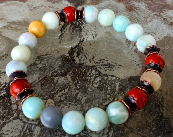 Amazonite Jasper Wrist Mala Chakra Yoga Bracelet Energized Beads, 8 mm, Prayer Beads, Healing Bracelet, Meditation, Nirvana Bracelet