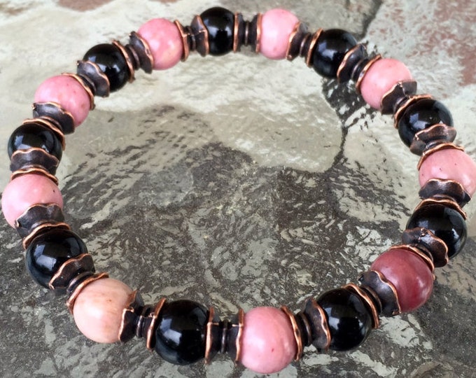 Rhodonite Bracelet, Healing Crystal Bracelet, Onyx Bracelet