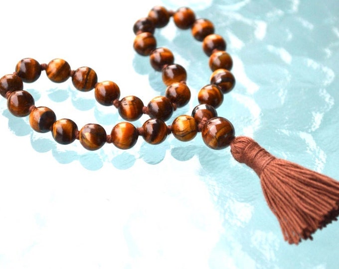 Tiger Eye Mini Pocket Travel Mala Prayer Beads 27, Japa, Mantra, Meditation, Tiger Eye, Grounding, Peace, Healing, Calming, Brown and Gold