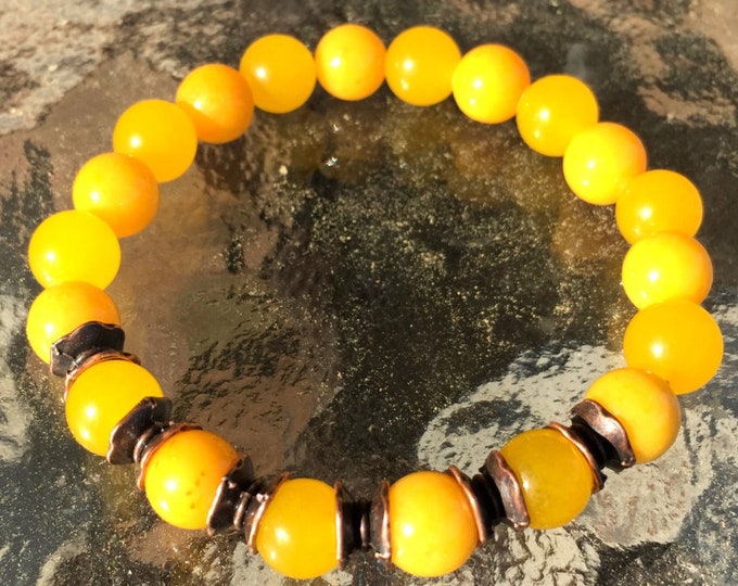 8 mm Yellow Jade Wrist Mala Beads Healing Bracelet - Blessed Karma Nirvana Meditation Prayer Bead For Awakening Chakra KundaliniChristmas