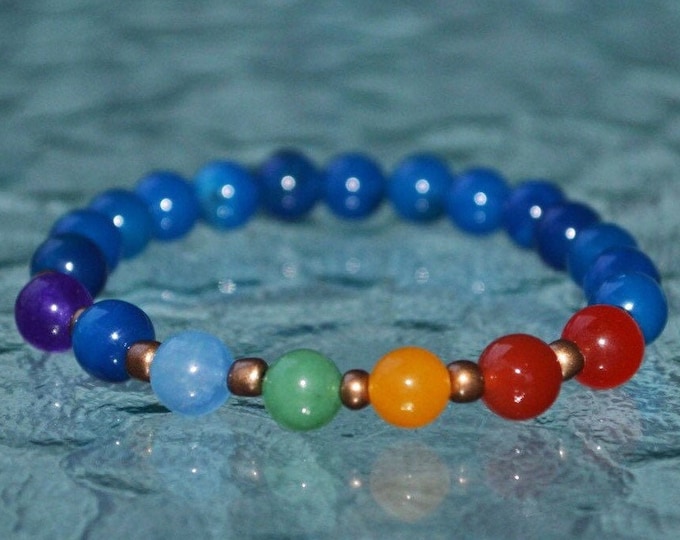 7 Chakra Bracelet with Blue Jade Beads, For Men & Women