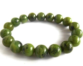 Green Jade Bracelet Men & Women Canadian Nephrite Jade Bracelet Jade Jewelry, Jadeite Bracelet, Green Jade Beads Bracelet Nephrite Jewelry