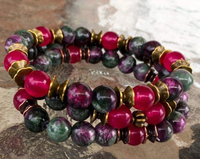 Anyolite Green Ruby Zoisite Fuchsite Beaded Healing Bracelet July birthstone ruby to enhance the connection between your Brain & your heart