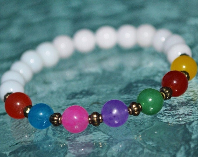 7 Chakra Bracelet with White Jade Beads, Anxiety Relief Bracelet For Men & Women