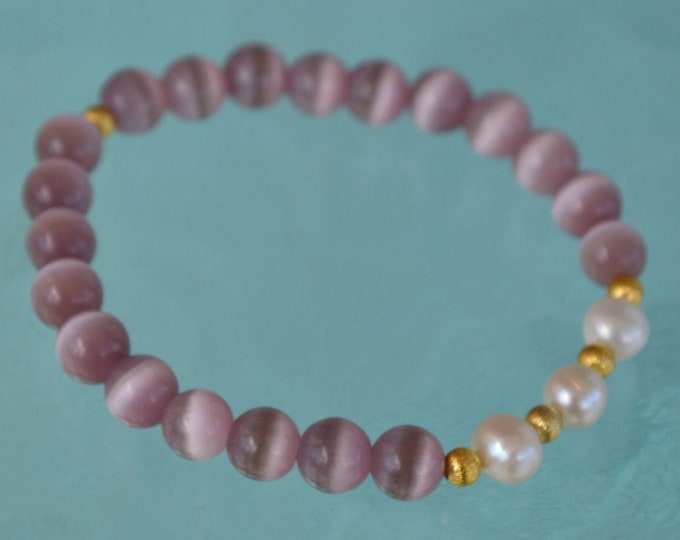 8mm Pure Fresh Water Pearl Purple Cat's eye Glass Beads bracelet Christmas