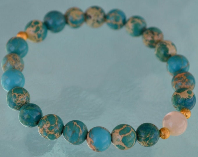 8mm Turquoise Sea Sediment Jasper Bracelet, Turquoise Jasper Bracelet, Turquoise Bracelet, Balance Bracelet, Unisex Bracelet, Yoga Bracelet