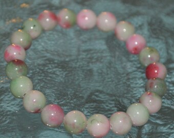 Cyber Monday Sale Mixed Jade Pink white green 8 mm Mala Beads Bracelet - increased mercy, unselfishnes, manifestation, heart chakra, love