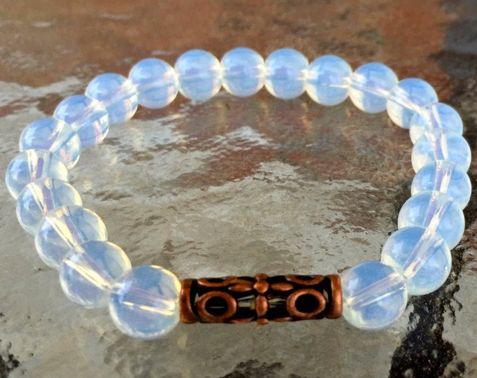 Opalite Opal Handmade Mala Beads Bracelet -Blessed & Energized Karma Nirvana Meditation 8 mm 108 Prayer Beads For Awakening Chakra Kunda