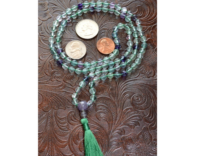 Fluorite Mala Necklace for Women ,108 Bead Mala, Fluorite Gemstone Long Beaded Necklace