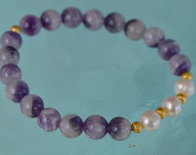 8mm Pure Fresh Water Pearl Purple Cat's eye Glass Beads braceletChristmas