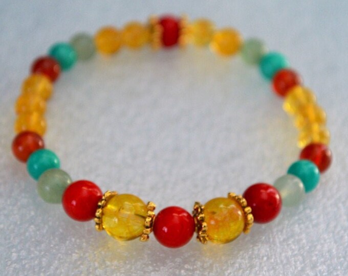 Citrine, Red Coral, Jade, Aventurine, Carnelian, Rudraksh, beads, bracelet, Self Esteem, health, Will power, Happiness, Vitality, Desire