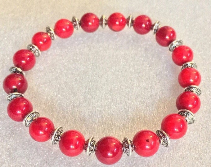 Natural Red Coral Wrist Mala Beads Bracelet Beaded