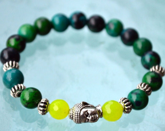 Green Jade Lapis Lazuli Handmade Budha Mala Beads Bracelet - Increase Wisdom, Compassion and psychic vision Cures Depression Insomnia