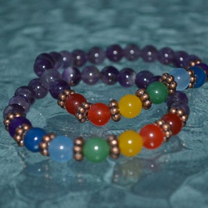 7 Chakra Bracelet with Amethyst Beads, For Men & Women