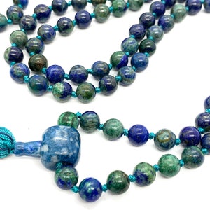 108 Azurite Shattuckite Lapis Lazuli Mala Prayer Beads Necklace Natural ...