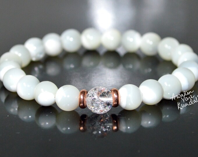 AAA Genuine Mother of Pearl Crystal Bracelet f Fertility Fluid Retention Protective, Calming emotions, Endurance, Intuition, decision making