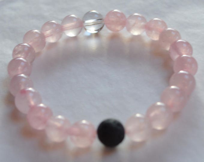 pink rose quartz lokai style bracelet rose quartz beaded gemstone bracelet charity for breast cancer memorial gift mom gifts for wife sister