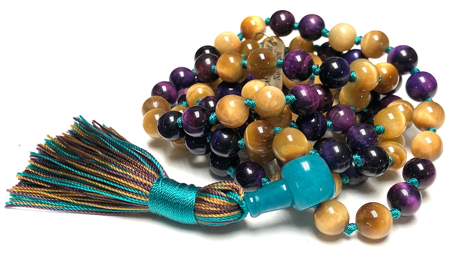 Tiger Eye Prayer Beads | Tiger Eye Mala | Tiger Eye Tassel Necklace