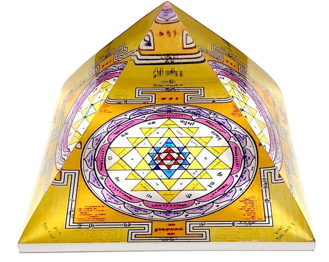 Sri Yantra Shri Yantram Pyramid EMF Protection Orgonite with Holistic Symbol Charged Crystal Orgone / Organite Device for Home Office Decor