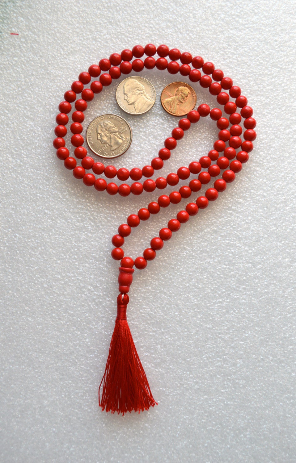 Turquoise and Coral Inlay Bone 108 Beads Red Meditation Mala - Buddha Store