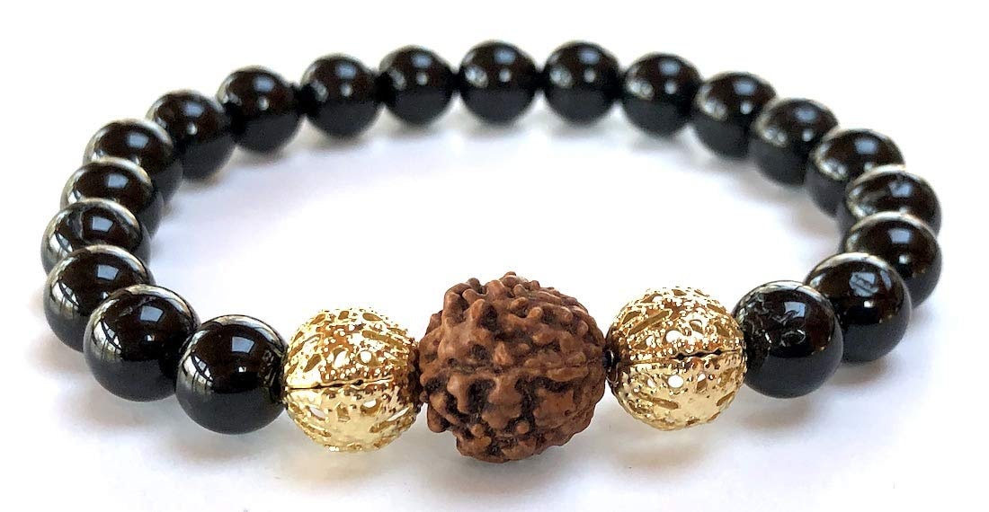 Arkam - Premium range of spiritual products|ARKAM Gold Plated Rudraksha  Bracelet / Rudraksha Bracelet for men and women / Five Mukhi Rudraksha  Bracelet (Length: 8