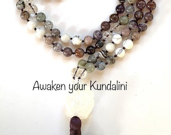 Seventh Chakra Rosary, Crown Chakra Mala, Hand knotted 108 Beads Necklace Cosmic Connection, Enlightenment, Divine Peace OnenessChristmas