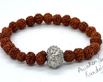 Ganesha bracelet, Hindu Ganesh pendant, Rudraksha jewelry, Yoga gifts, Business success amulet, Shiva jewellery, real 5 Mukhi Rudraksh bead