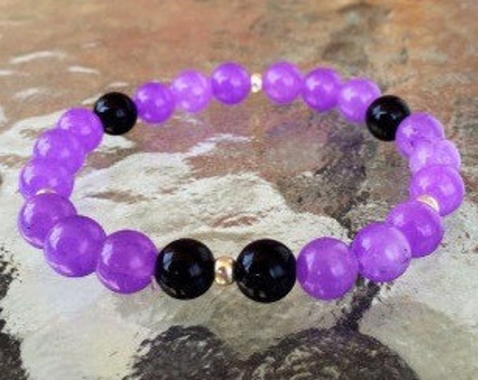 8mm Black Onyx Purple Agate Wrist Mala Beads Healing Bracelet-Blessed Karma Nirvana Meditation Prayer Beads For Awakening Chakra Kundalini