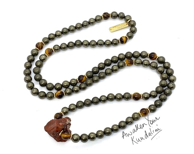 108 Beads Healing Mala Necklace, 7 Chakra Pyrite Tassel Necklace, Meditation Spiritual Protection Necklace,Natural Stone Mala Prayer Beads