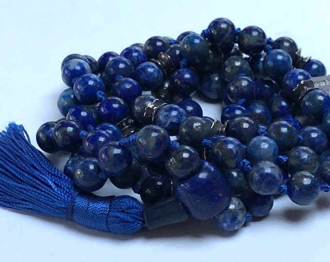 Blue Lapis Lazuli Beaded Mala Necklace for Women for Men, 108 Bead Mala Necklace