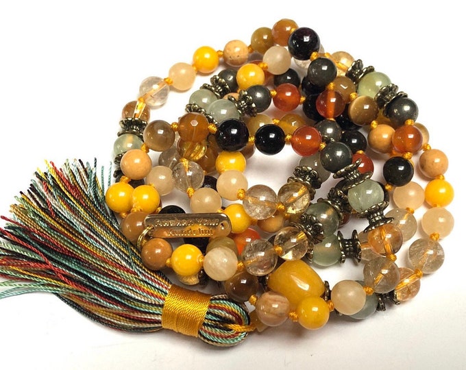 Manifestation mala beads necklace Citrine 7 chakra balancing beads manifesting knotted mala energy gemstones law of attraction birthday gift