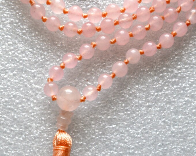 Pink Jade Pink Hand Knotted Japa Mala Beads Necklace - Karma, Nirvana, Meditation, Awakening Chakra Kundalini Rosary 8 mm 108 Prayer Beads