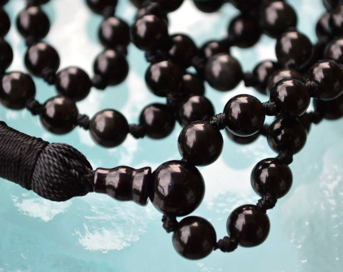 EMPATH EMF PROTECTION Black Tourmaline Necklace Knotted Tassel Mala Tourmaline Mala Prayer Beads 108 Meditation Mala for Empaths Yoga Beads