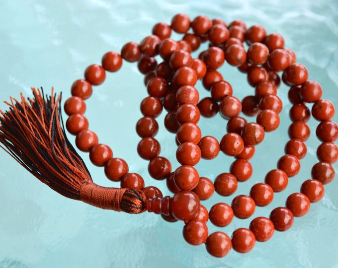 Natural Genuine 8 mm Red Jasper Mala beads Necklace Grounding,Root Chakra healing, Stability, Physical need, Aids Sexual life,Security