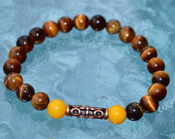 Tiger Eye Yellow Jade Wrist Mala Beads Healing Bracelet - Blessed Energized Karma Nirvana Meditation Rosary For Awakening Chakra Kundalini