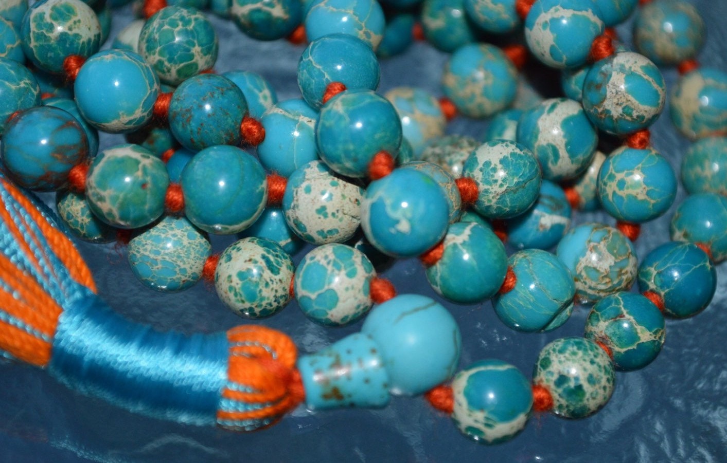 Mantra Mala, Blue Sea Sediment, 108 Buddhist Mala Necklace