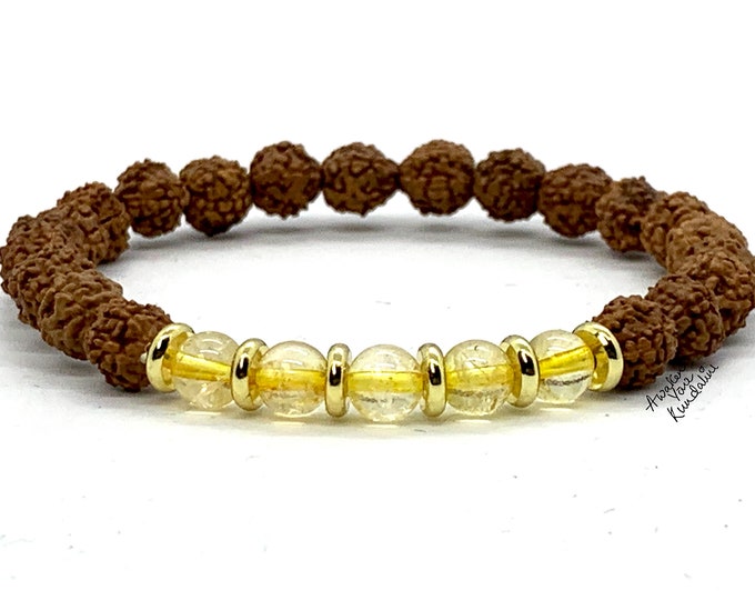 Rudraksha Mala Stretch Bracelet, Natural Citrine Beaded Bracelet for Scorpios