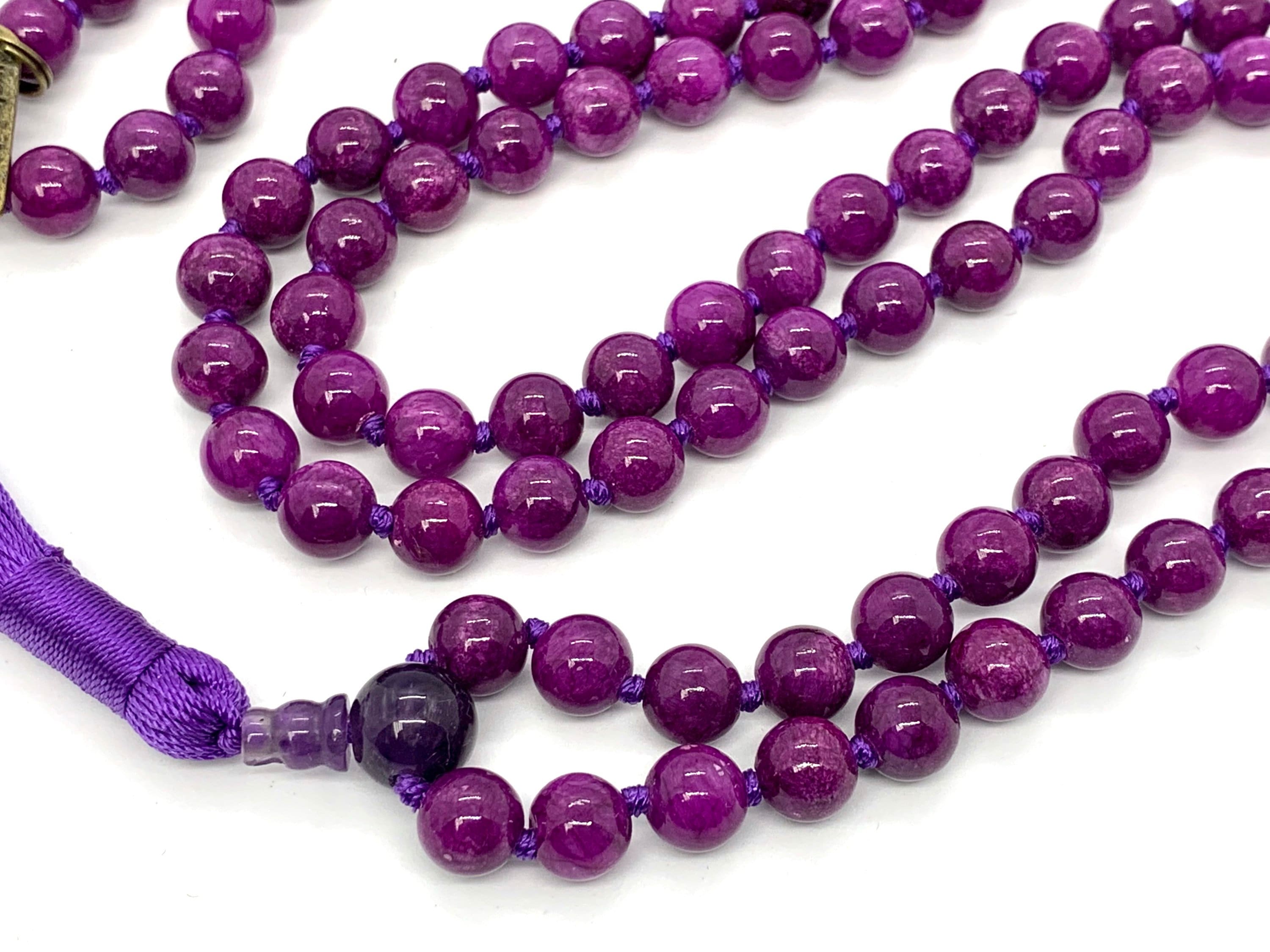 Mala Bead Necklace 108 Prayer Bead Necklace Purple Jade Etsy