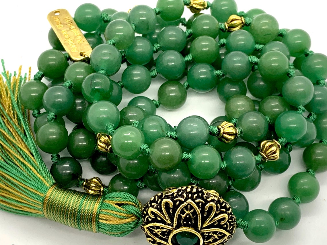 Heart Chakra Green Aventurine Knotted Necklace Aventurine Mala Etsy