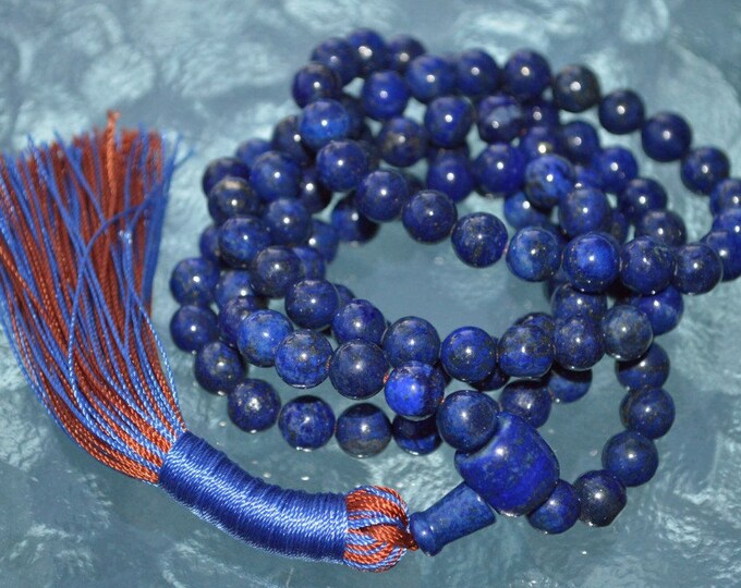 108 Blue Lapis Mala Necklace, Mala Beads, Yoga Gift, 108 Mala Beads, Japa Mala, Yoga Jewelry, Yoga Gift, Mala Prayer BeadsChristmas