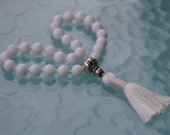 Tibetan Mala Bead, Meditation Mala, Japa Mala, Buddhist Rosary Energized White Jade for Chakra Healing, Yoga, Meditation, Nirvana, Chanting