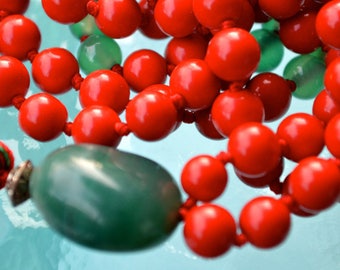Red Coral & Jade Hand Knotted Mala Beads Buddhist Necklace - Karma, Nirvana, Meditation, 6mm, Prayer Beads, For Awakening, Kundalini, Ch