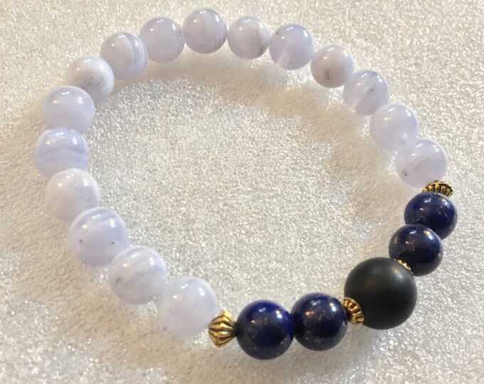 Blue Lace Agate Bracelet, Worry Stone Stackable Dainty Crystal Intention Bracelet