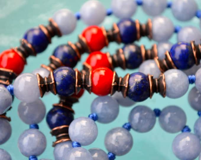 Aquamarine Necklace, Delicate Boho Mala Necklace, Aquamarine Necklace, March Birthstone