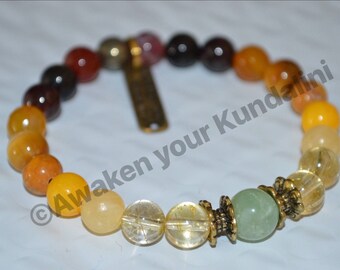 MANIFESTATION, Abundance & Emotional Well-Being Bracelet with Citrine, Prehnite, Obsidian, Rutilated Quartz, Pyrite, Topaz Bracelet