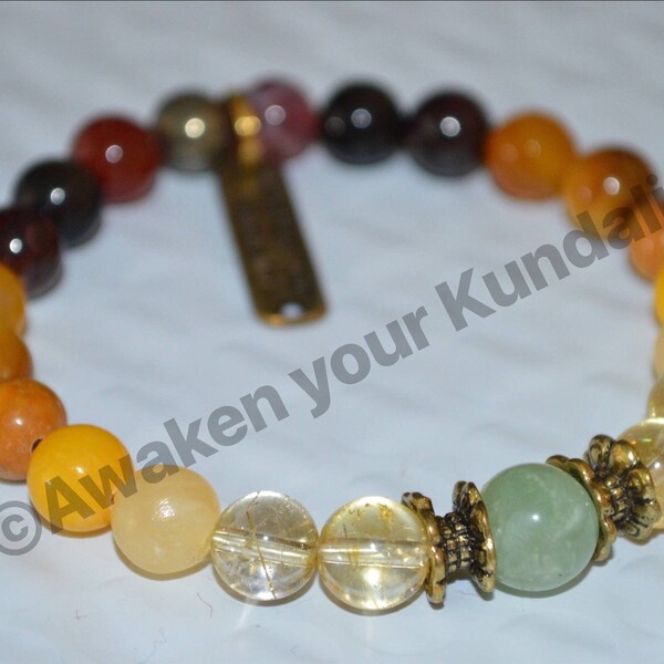 MANIFESTATION, Abundance & Emotional Well-Being Bracelet with Citrine, Prehnite, Obsidian, Rutilated Quartz, Pyrite, Topaz Bracelet