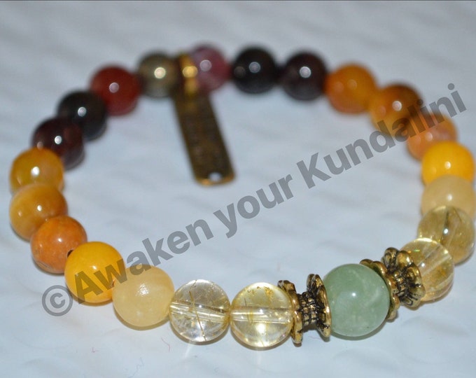 MANIFESTATION, Abundance & Emotional Well-Being Bracelet with Citrine, Prehnite, Obsidian, Rutilated Quartz, Pyrite, Topaz Bracelet