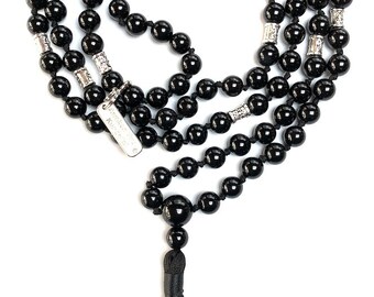 A NEW BEGINNING Buddhist Mala Necklace Natural Black Onyx Mala Beads 108 • Ethically-Sourced Gemstone Artisan Buddha Mala Necklace