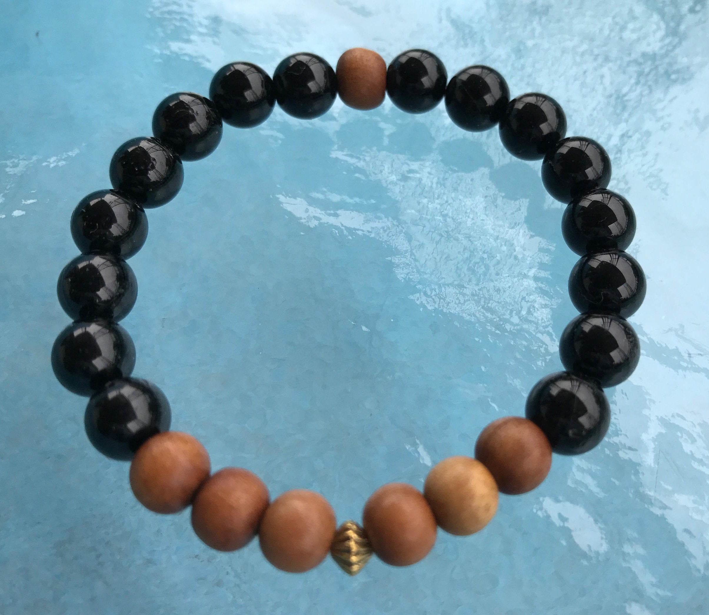 Sandalwood Bracelet, Tourmaline Mala Bracelet, Wood Beaded Bracelet