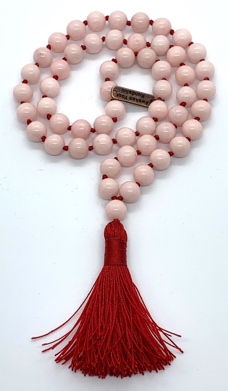 Pink Jade Hand Knotted 541 Mala Beads Necklace Energized Karma Nirvana Meditation 10 mm Prayer Beads For Awakening Chakra Kundalini image 5